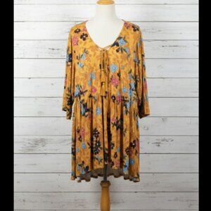 Terra & Sky 2X Plus Size Mustard Floral Tunic Top